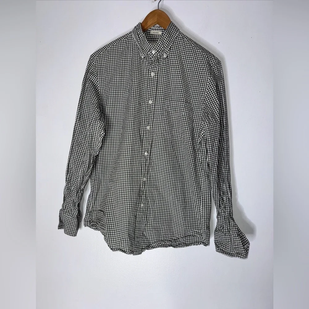 J Crew Men’s Medium Classic‎ Collar Button Down Green White Small Checked